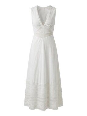 Catherine Malandrino Victorian Romantic White Mesh Lace V Neck Maxi Dress XS